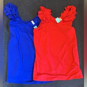 Zenana Outfitters Vibrant Red & Blue Ruffled Sleeveless Tank Tops NWT XL